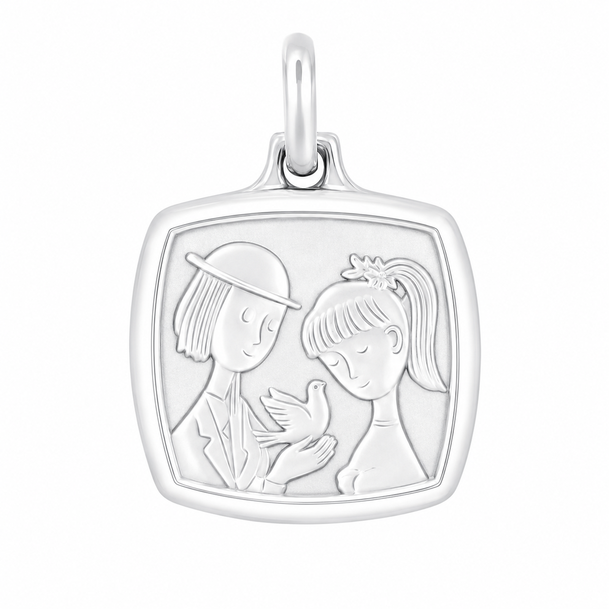Médaille carrée en argent aux bords polis