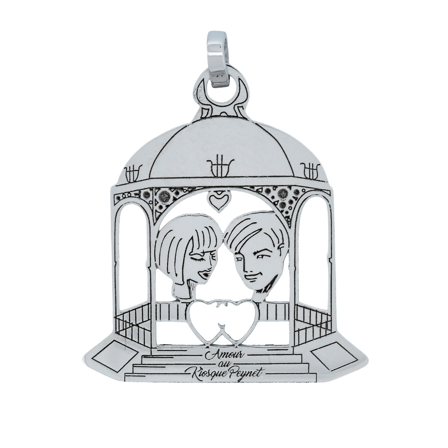 Médaille kiosque en or gris - Les Amoureux au Kiosque Peynet médaille romantique