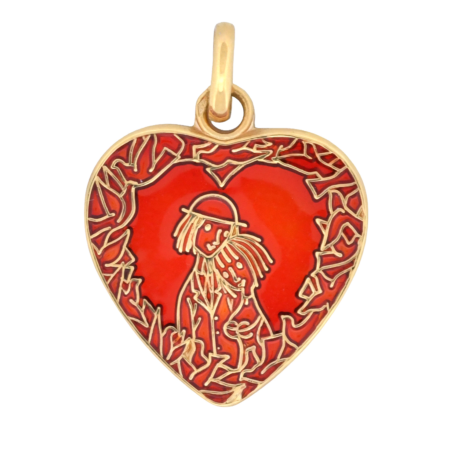 Médaille cœur en or jaune - Les Amoureux au Kiosque Peynet pendentif romantique