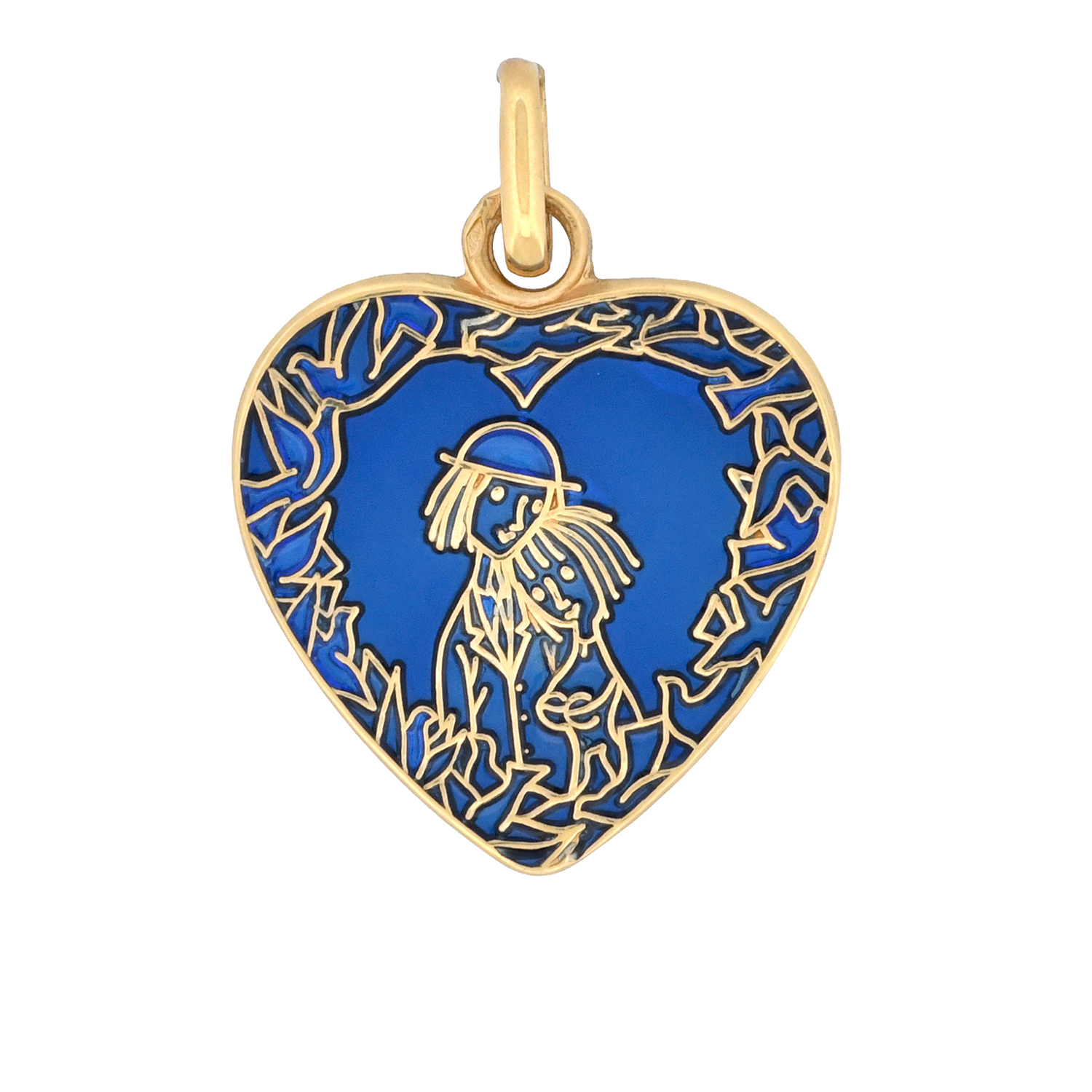 Médaille cœur en or jaune - Les Amoureux au Kiosque Peynet pendentif romantique