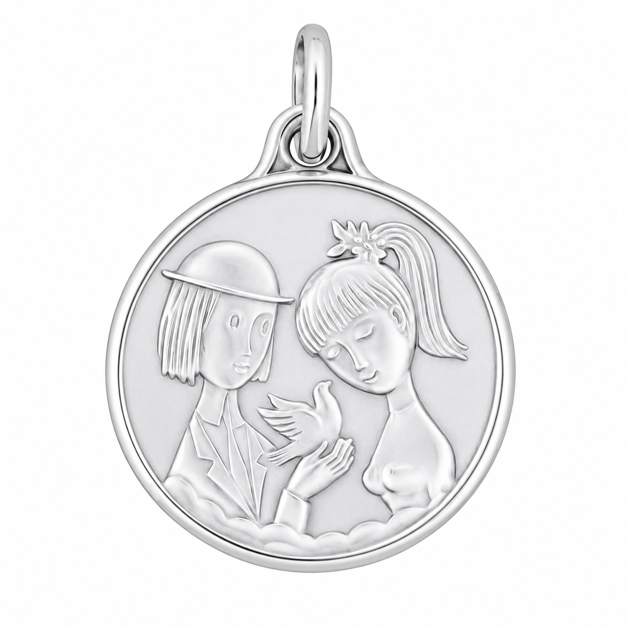 Médaille ronde en argent aux bords polis