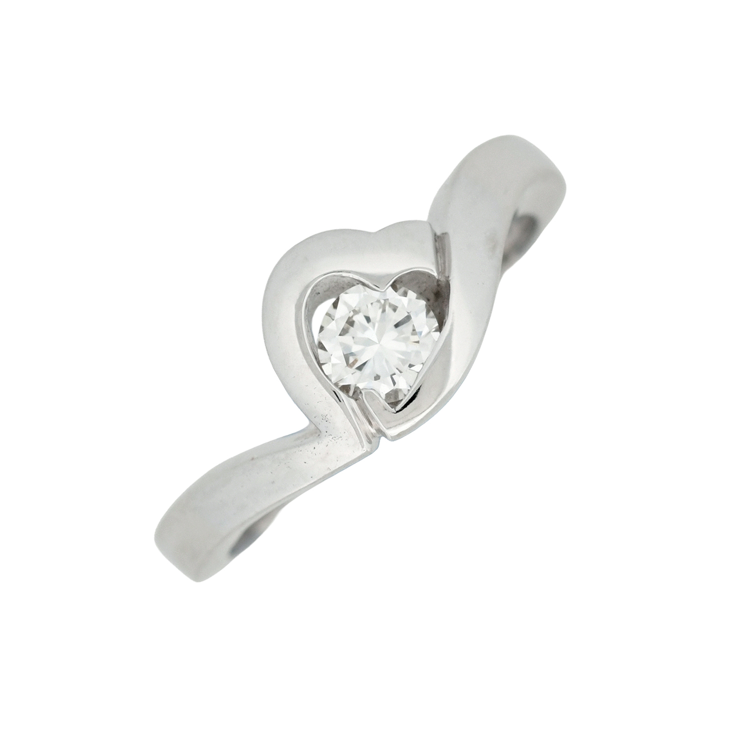 Solitaire cœur en or gris sertis d'un diamant - Les Amoureux au Kiosque Peynet