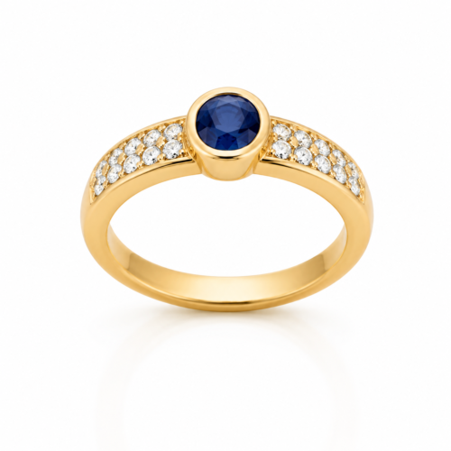 Bague en or bicolore sertie d’un saphir et de diamants