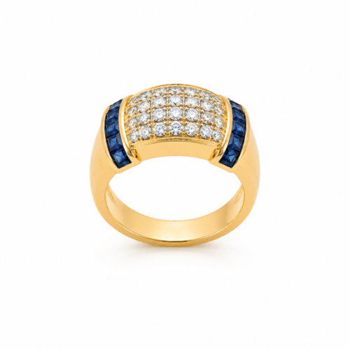 Bague en or jaune sertie de saphirs et de diamants