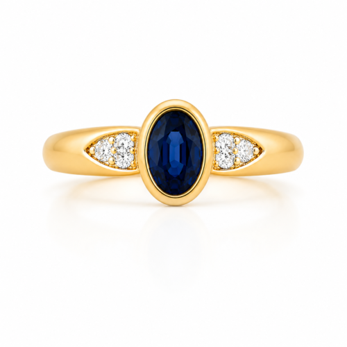 Bague en or jaune sertie d’un saphir et de diamants