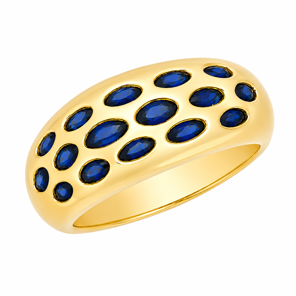 Bague en or jaune sertie de saphirs - Les Amoureux au Kiosque Peynet