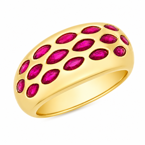 Bague en or jaune sertie de rubis - Les Amoureux au Kiosque Peynet