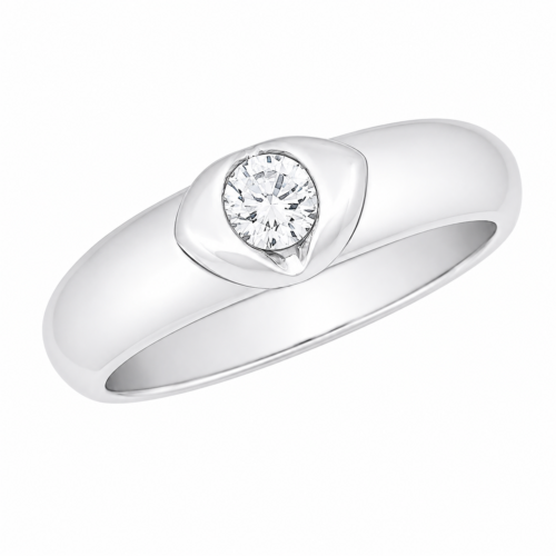 Bague en or gris sertie d'un diamant - Les Amoureux au Kiosque Peynet