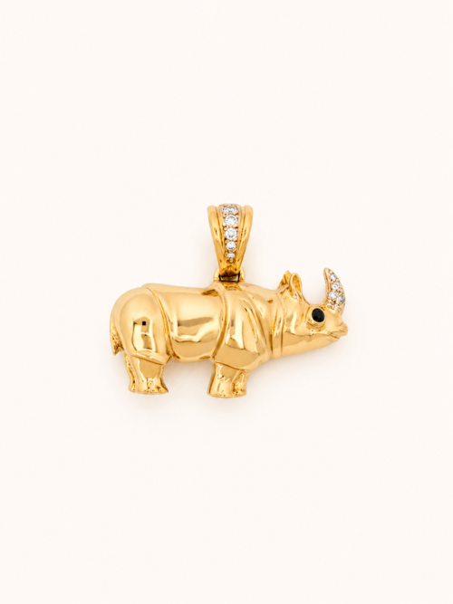 Pendentif rhinocéros en or jaune serti de diamants - Les Amoureux au Kiosque Peynet