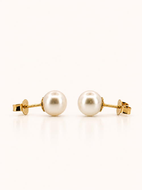 Boucles d’oreilles en or jaune serties de perles - Les Amoureux au Kiosque Peynet