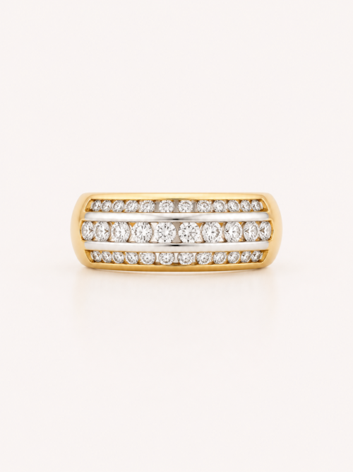 Bague en or bicolore sertie de diamants - Les Amoureux au Kiosque Peynet