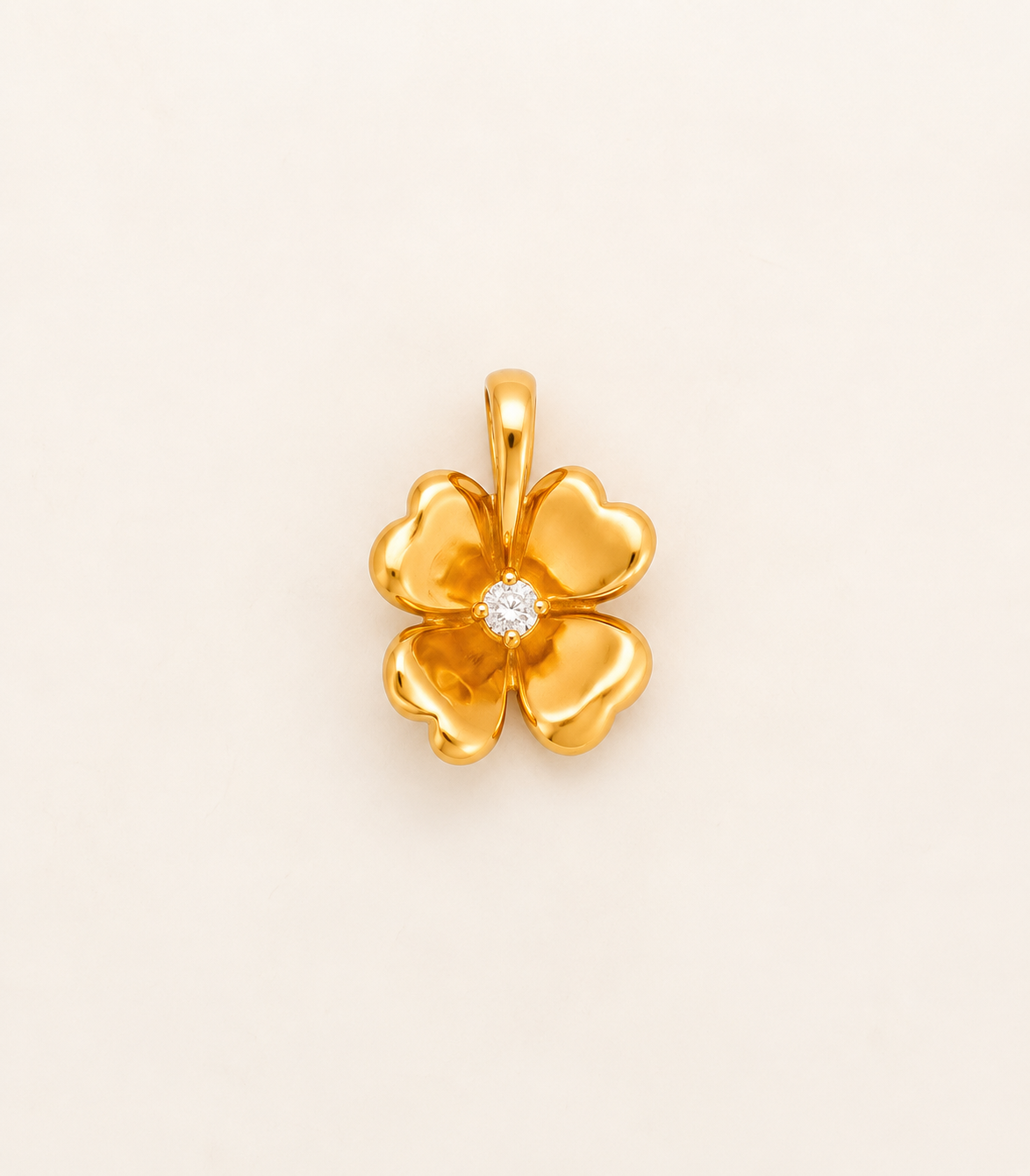 Médaille fleur en or jaune sertie d'un diamant - Les Amoureux au Kiosque Peynet