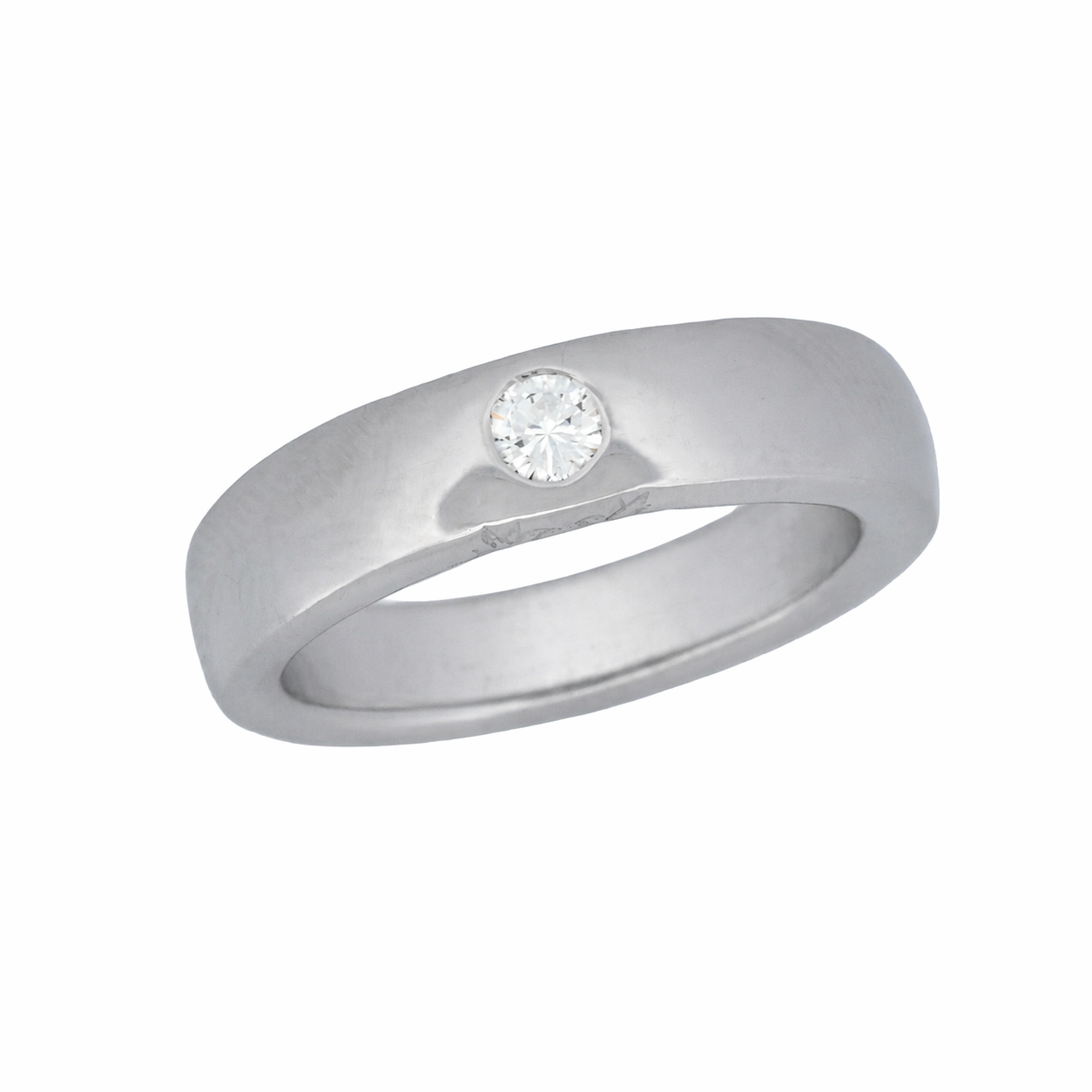Alliance en or gris avec un diamant serti en son centre - Les Amoureux au Kiosque Peynet