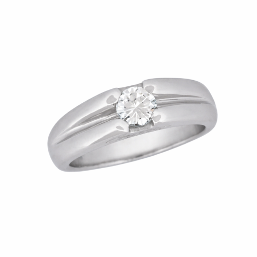 Solitaire en or gris avec diamant - Les amoureux au Kiosque Peynet