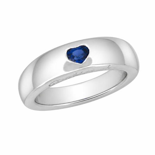 Bague en or gris sertie d’un saphir en forme de cœur - Les Amoureux au Kiosque Peynet