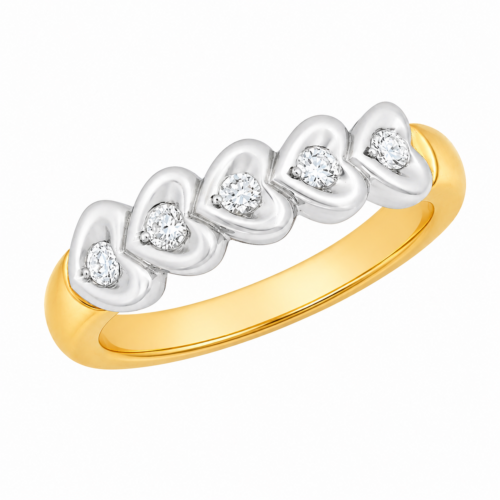 Alliance cœur en or bicolore sertie de diamants - Les Amoureux au Kiosque Peynet
