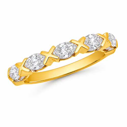 Bague en or jaune sertie de diamants - Les Amoureux au Kiosque Peynet