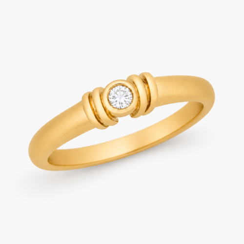 Bague en or jaune sertie d'un diamant - Les Amoureux au Kiosque Peynet