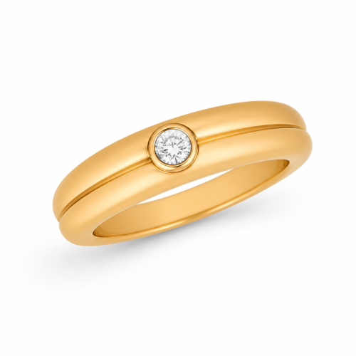 Bague en or jaune sertie d'un diamant - Les Amoureux au Kiosque Peynet