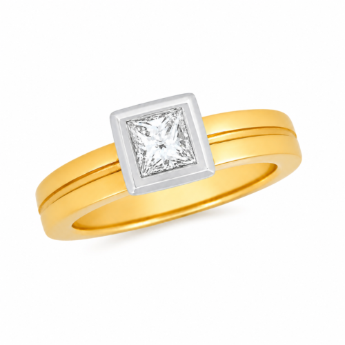 Bague en or bicolore sertie d’un diamant - Les Amoureux au Kiosque Peynet