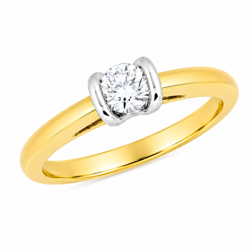 Bague en or jaune sertis d'un diamant - Les Amoureux au Kiosque Peynet
