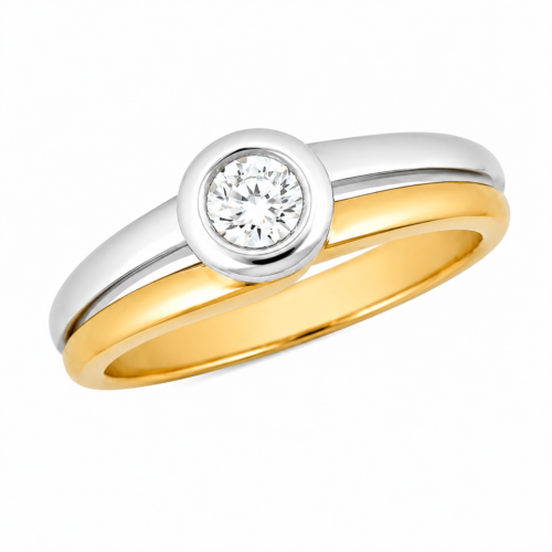 Bague en or bicolore sertie d’un diamant - Les Amoureux au Kiosque Peynet