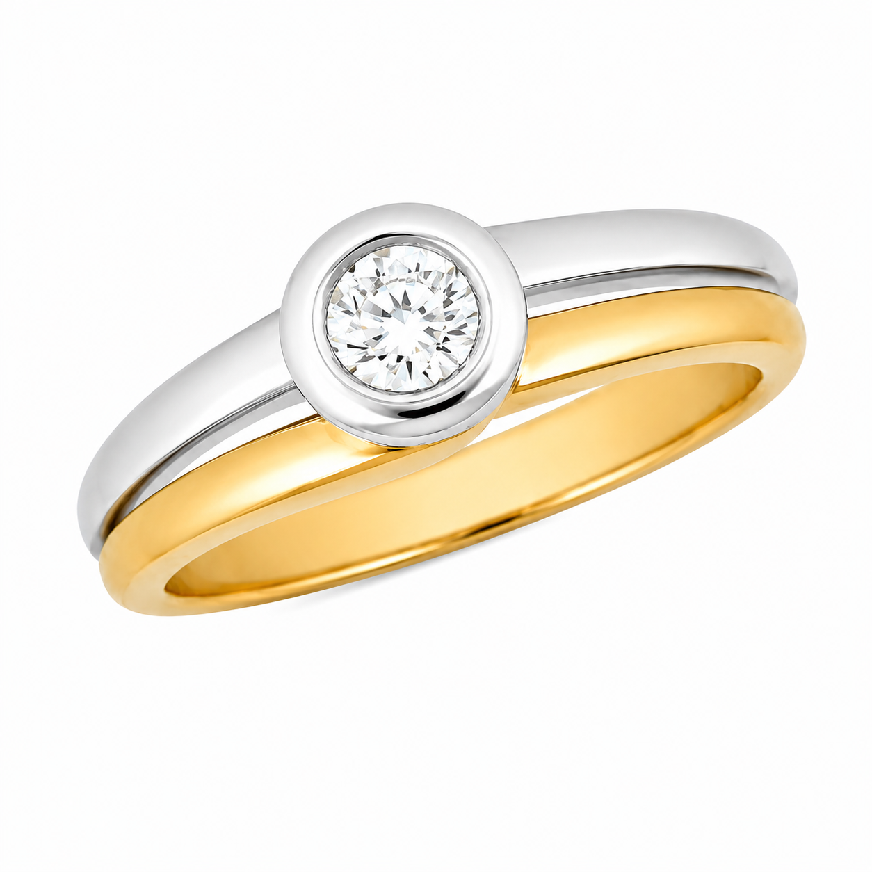 Bague en or bicolore sertie d’un diamant - Les Amoureux au Kiosque Peynet