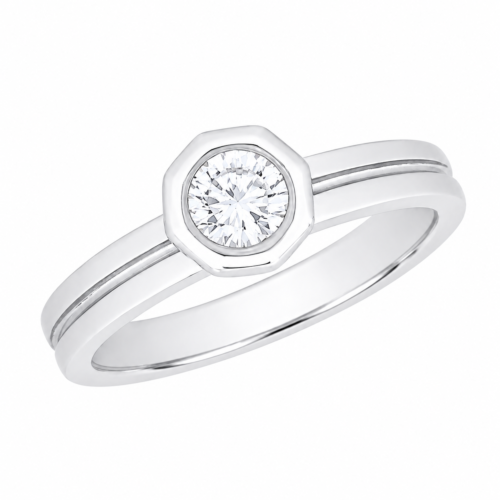 Bague en or gris sertis d'un diamant - Les Amoureux au Kiosque Peynet
