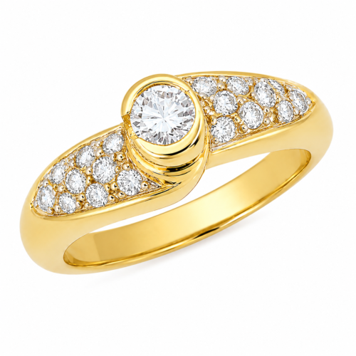 Bague en or jaune sertie de diamants - Les Amoureux au Kiosque Peynet