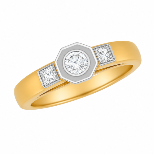 Bague en or bicolore sertie de diamants - Bague en or jaune ornée de perles - Les Amoureux au Kiosque Peynet