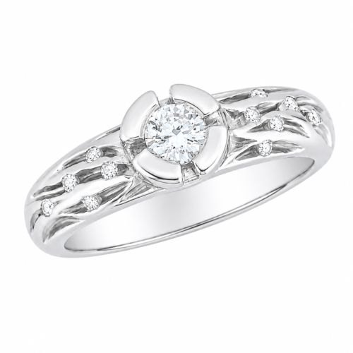 Bague en or gris sertie de diamants - Les Amoureux au Kiosque Peynet