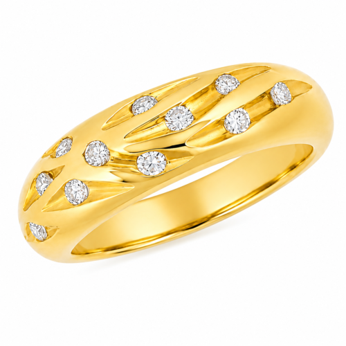 Bague en or jaune sertie de diamants - Les Amoureux au Kiosque Peynet