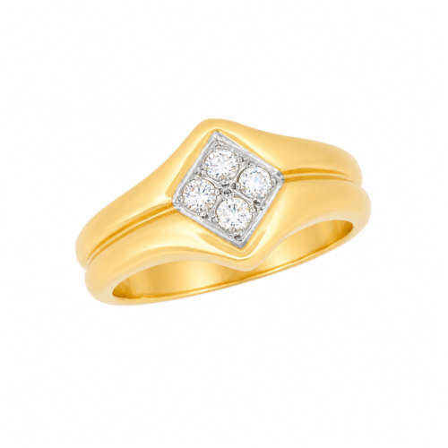 Bague en or jaune sertie de diamants - Les Amoureux au Kiosque Peynet