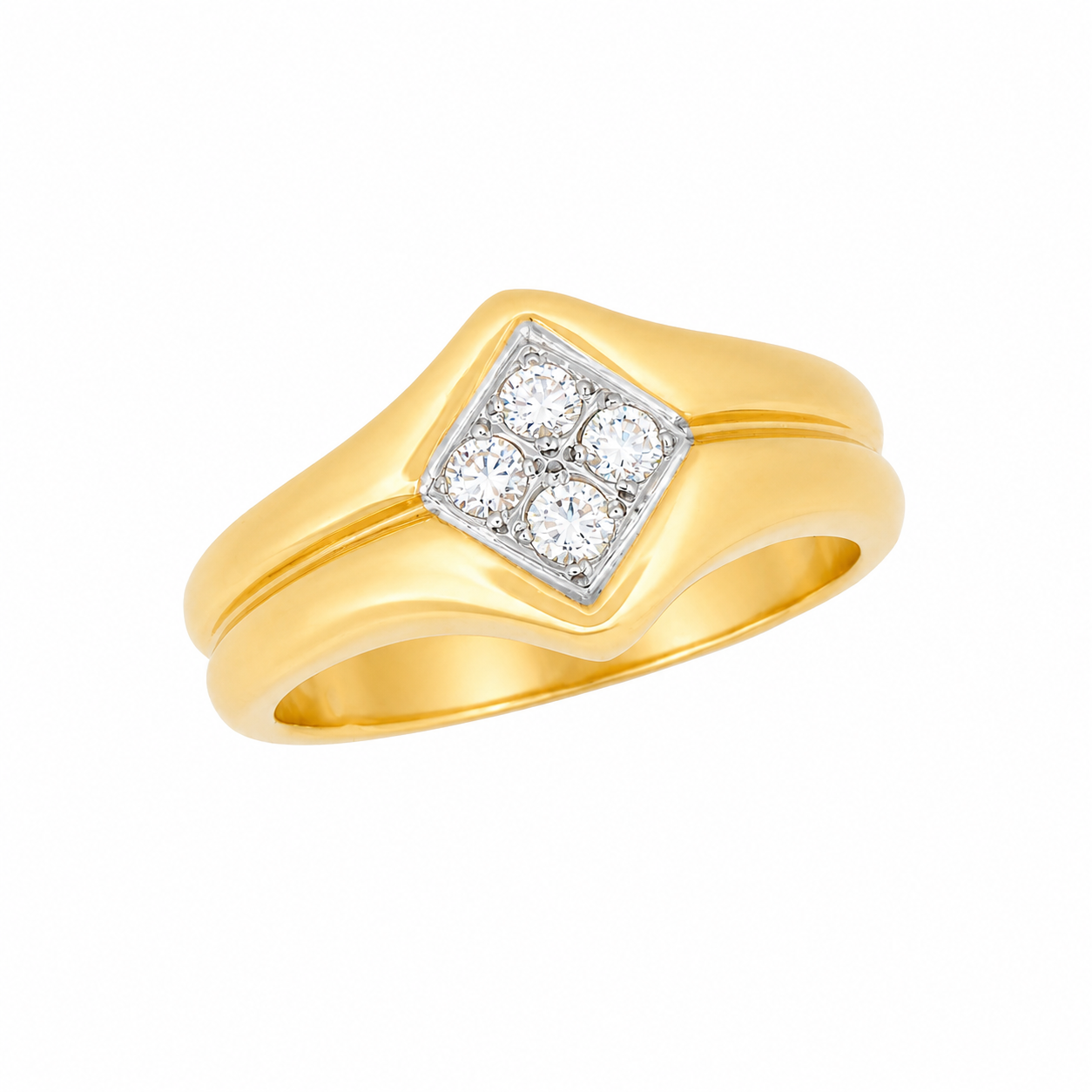 Bague en or jaune sertie de diamants - Les Amoureux au Kiosque Peynet