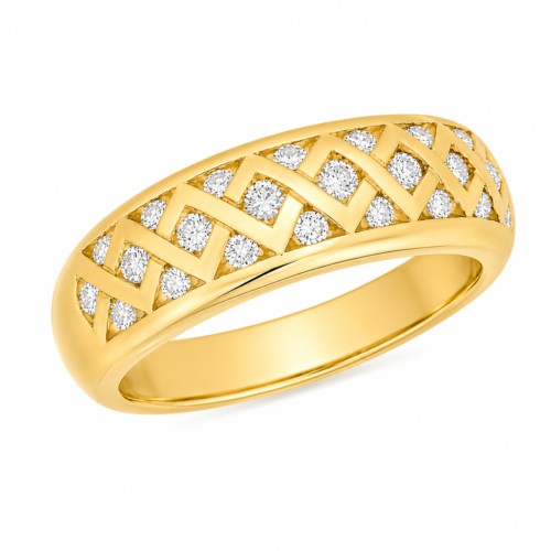 Bague en or jaune sertie de diamants - Les Amoureux au Kiosque Peynet