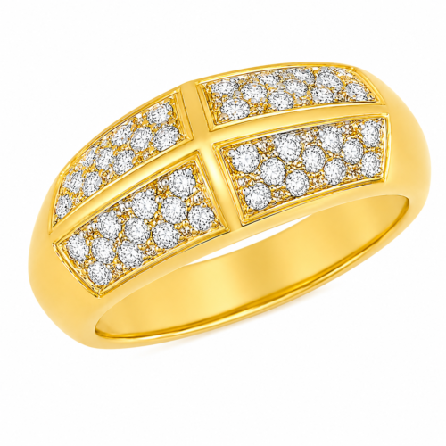 Bague en or jaune sertie de diamants - Les Amoureux au Kiosque Peynet