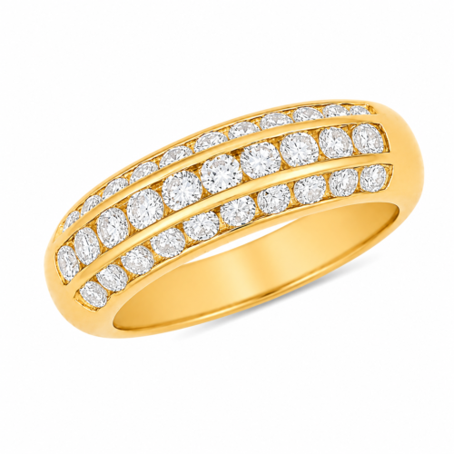Bague en or jaune sertie de diamants - Les Amoureux au Kiosque Peynet