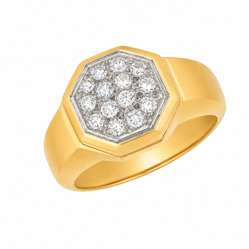 Bague en or jaune sertie de diamants - Les Amoureux au Kiosque Peynet