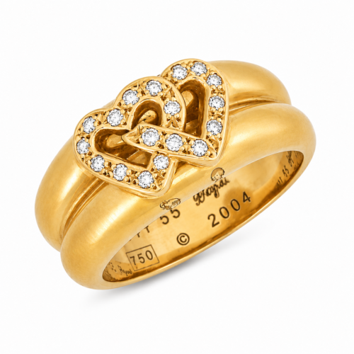 Bague coeur en or jaune avec diamants - Kiosque Peynet
