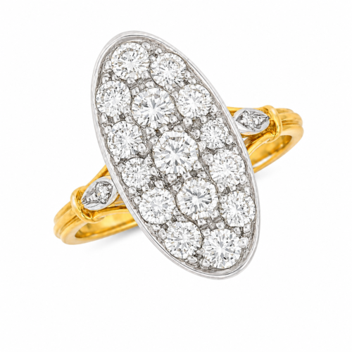 Bague en or jaune sertie de diamants de forme ovale - Les Amoureux au Kiosque Peynet