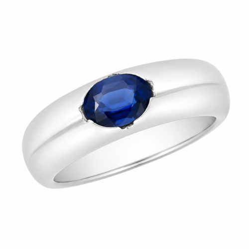 Bague en or gris sertie d’un saphir bleu - Les Amoureux au Kiosque Peynet