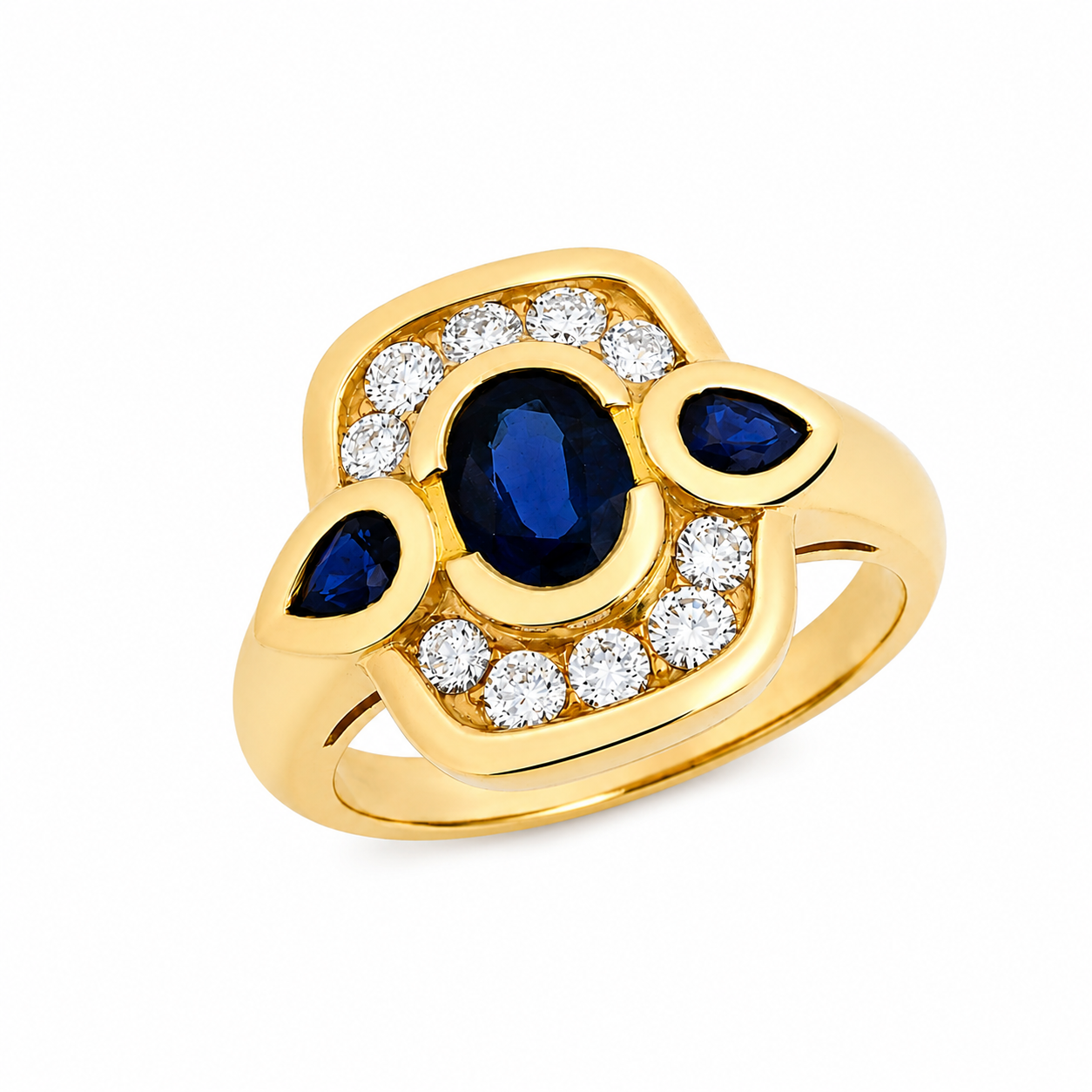 Bague en or jaune sertie de saphirs et de diamants