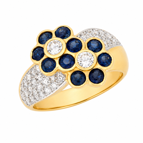 Bague en or bicolore avec saphirs et diamants - Les Amoureux au Kiosque Peynet