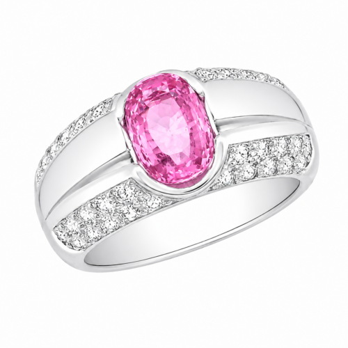 Bague en or gris sertie d’un saphir et de diamants - Les Amoureux au Kiosque Peynet