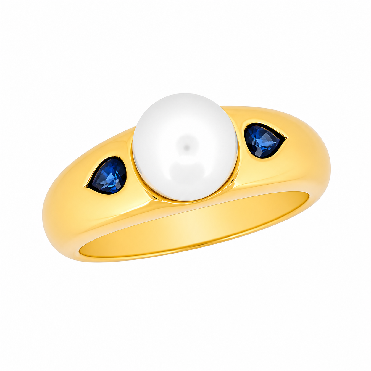 Bague en or jaune ornée d'une perle et de saphirs - Les Amoureux au Kiosque Peynet