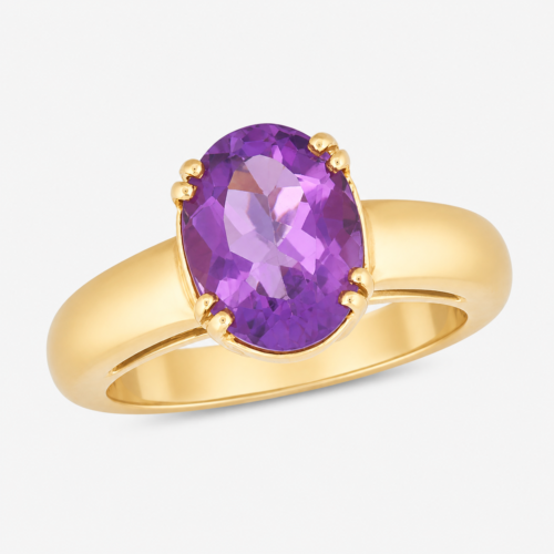 Bague en or jaune sertie d'une améthyste - Les Amoureux au Kiosque Peynet