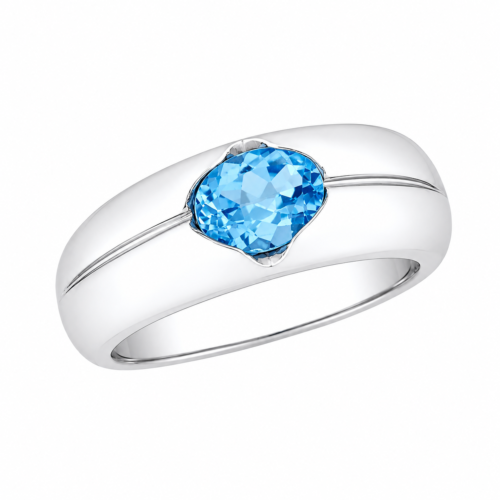 Bague en or gris ornée d'une topaze bleu - Les Amoureux au Kiosque Peynet