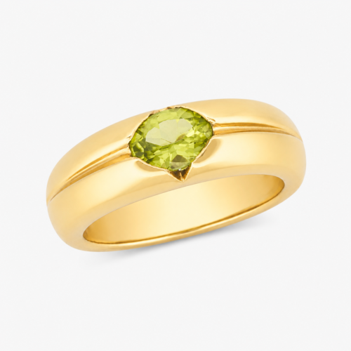 Bague en or jaune sertie d'un péridot - Les Amoureux au Kiosque Peynet