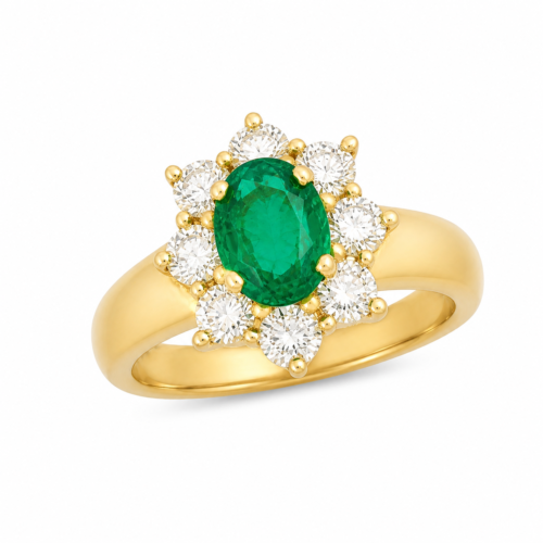 Bague en or jaune sertie de diamants et d’une émeraude - Les Amoureux au Kiosque Peynet
