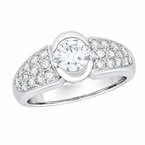 Alliance en or gris sertie de diamants - Les Amoureux au Kiosque Peynet